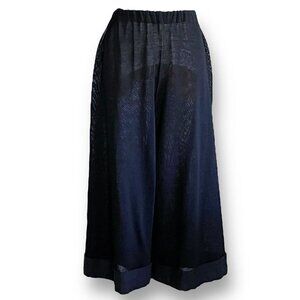 Ane Kenssen Womens Pant Sz M Black Knit Linen Cuff Wide Leg Pull On Lagenlook